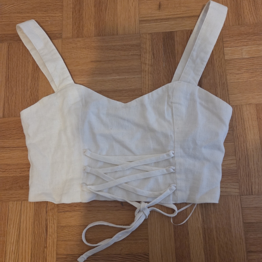 Abercrombie & Fitch White Linen Blend Tank Crop Top (Corset Style)